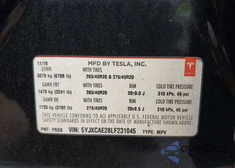 2020 Tesla Model X Long Range Dual Motor All-Wheel Drive/Long Range Plus Dual Motor All-Wheel Drive from USA, damaged, VIN 5YJXCAE28LF231045